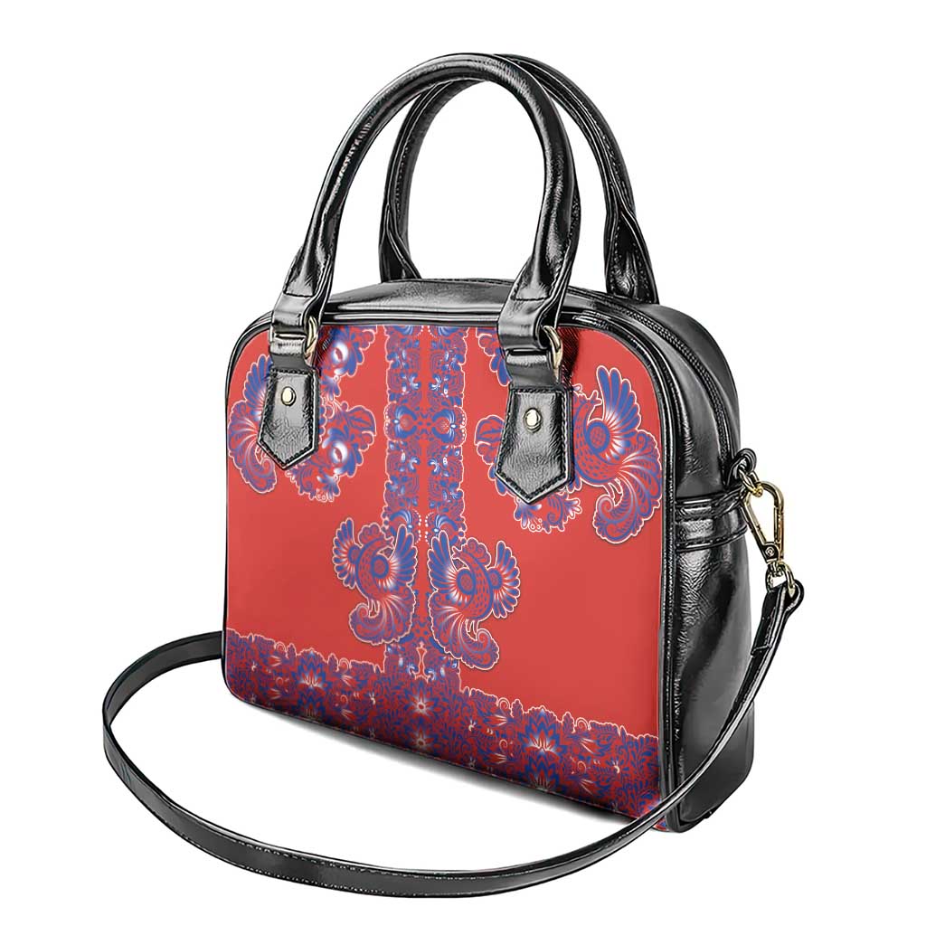 Red Russian National Costume Shoulder Handbag Rooster Motifs Traditional Folk Pattern - Wonder Print Shop