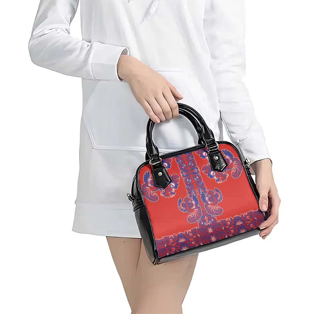 Red Russian National Costume Shoulder Handbag Rooster Motifs Traditional Folk Pattern - Wonder Print Shop