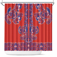 Red Russian National Costume Shower Curtain Rooster Motifs Traditional Folk Pattern - Wonder Print Shop