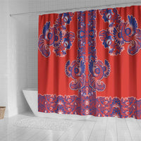 Red Russian National Costume Shower Curtain Rooster Motifs Traditional Folk Pattern - Wonder Print Shop