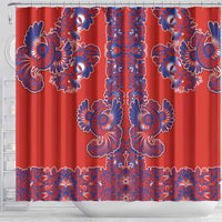 Red Russian National Costume Shower Curtain Rooster Motifs Traditional Folk Pattern - Wonder Print Shop