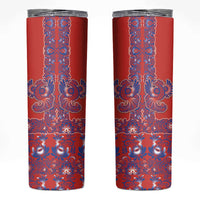 Red Russian National Costume Skinny Tumbler Rooster Motifs Traditional Folk Pattern - Wonder Print Shop