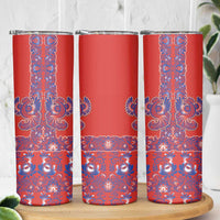 Red Russian National Costume Skinny Tumbler Rooster Motifs Traditional Folk Pattern - Wonder Print Shop