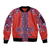 Red Russian National Costume Sleeve Zip Bomber Jacket Rooster Motifs Traditional Folk Pattern - Wonder Print Shop