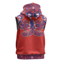 Red Russian National Costume Sleeveless Hoodie Rooster Motifs Traditional Folk Pattern - Wonder Print Shop