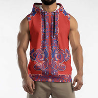 Red Russian National Costume Sleeveless Hoodie Rooster Motifs Traditional Folk Pattern - Wonder Print Shop
