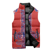 Red Russian National Costume Sleeveless Puffer Jacket Rooster Motifs Traditional Folk Pattern - Wonder Print Shop