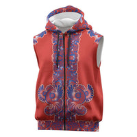 Red Russian National Costume Sleeveless Zip Hoodie Rooster Motifs Traditional Folk Pattern - Wonder Print Shop
