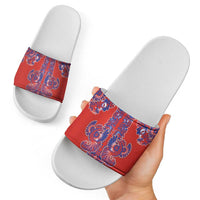 Red Russian National Costume Slide Sandals Rooster Motifs Traditional Folk Pattern - Wonder Print Shop