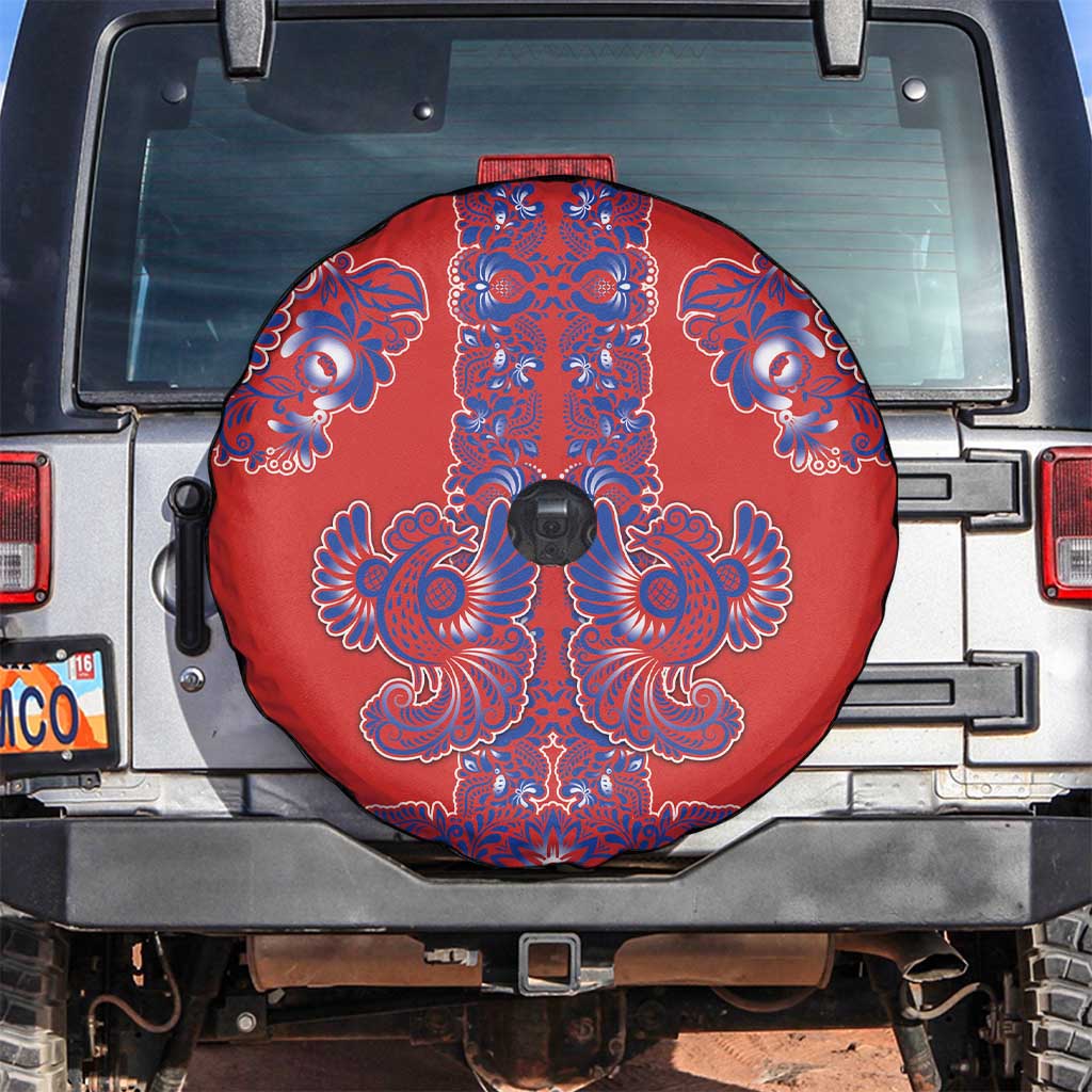 Red Russian National Costume Spare Tire Cover Rooster Motifs Traditional Folk Pattern - Wonder Print Shop