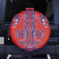 Red Russian National Costume Spare Tire Cover Rooster Motifs Traditional Folk Pattern - Wonder Print Shop