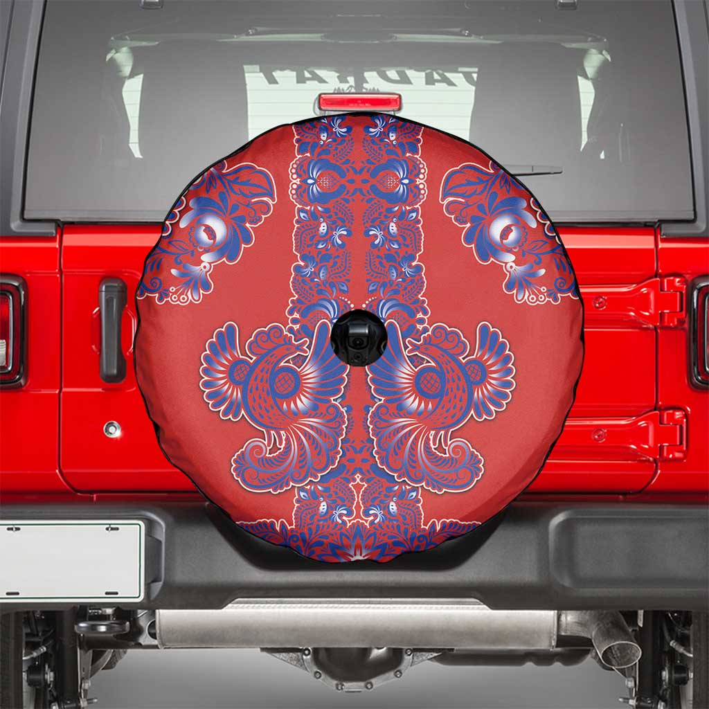 Red Russian National Costume Spare Tire Cover Rooster Motifs Traditional Folk Pattern - Wonder Print Shop