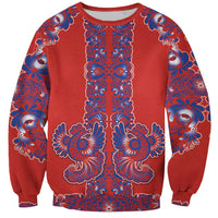 Red Russian National Costume Sweatshirt Rooster Motifs Traditional Folk Pattern - Wonder Print Shop