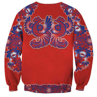 Red Russian National Costume Sweatshirt Rooster Motifs Traditional Folk Pattern - Wonder Print Shop