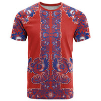 Red Russian National Costume T Shirt Rooster Motifs Traditional Folk Pattern - Wonder Print Shop