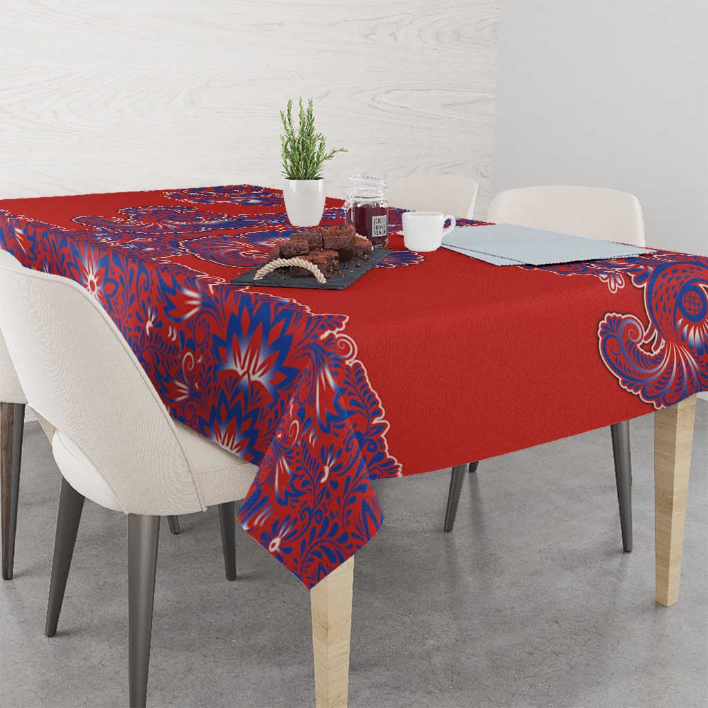 Red Russian National Costume Tablecloth Rooster Motifs Traditional Folk Pattern - Wonder Print Shop