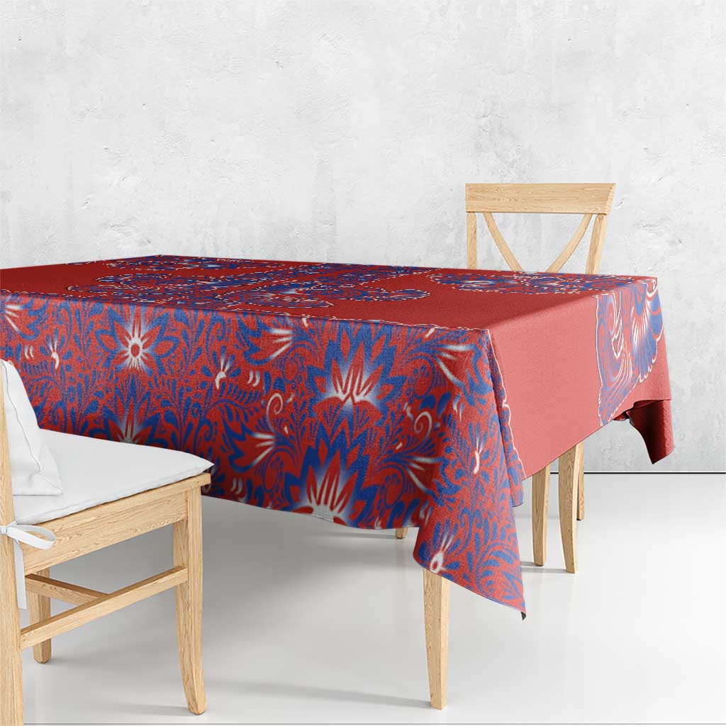 Red Russian National Costume Tablecloth Rooster Motifs Traditional Folk Pattern - Wonder Print Shop