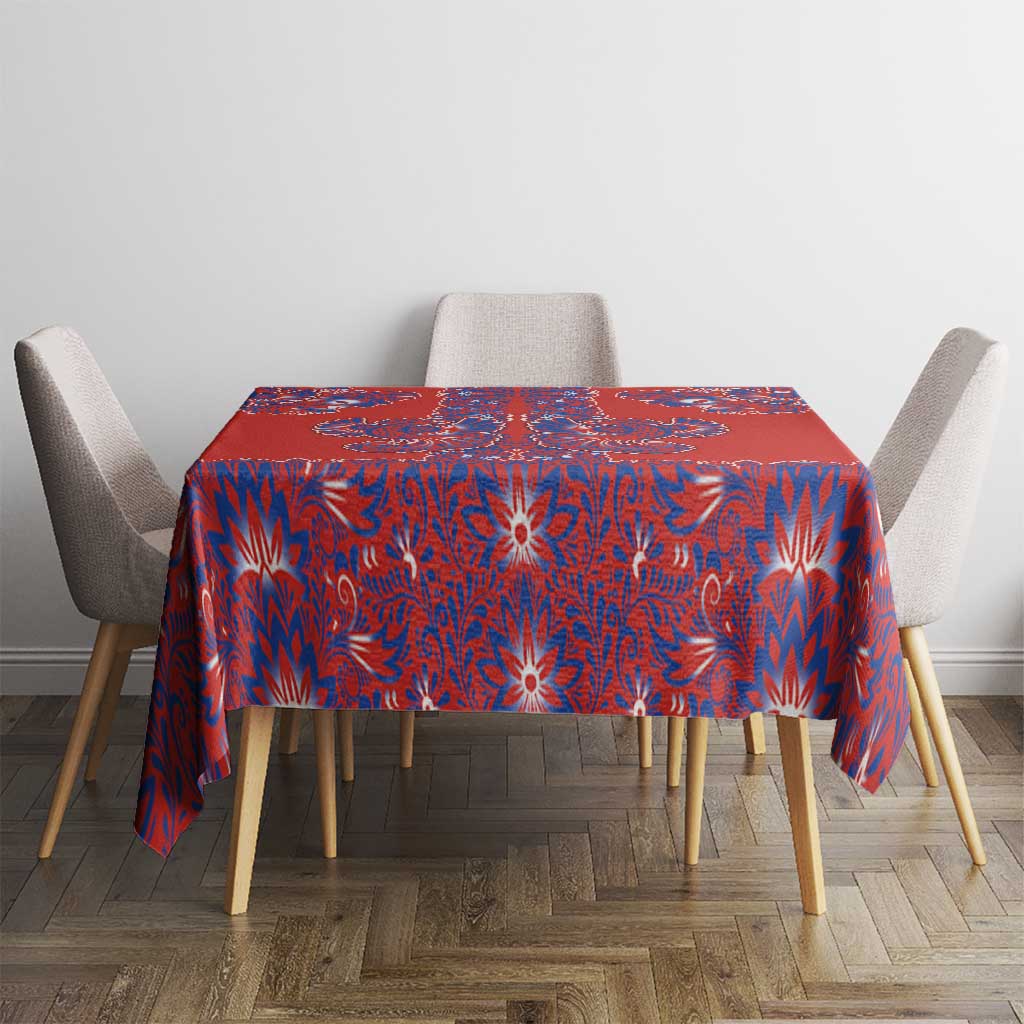 Red Russian National Costume Tablecloth Rooster Motifs Traditional Folk Pattern - Wonder Print Shop