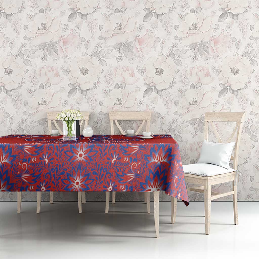 Red Russian National Costume Tablecloth Rooster Motifs Traditional Folk Pattern - Wonder Print Shop
