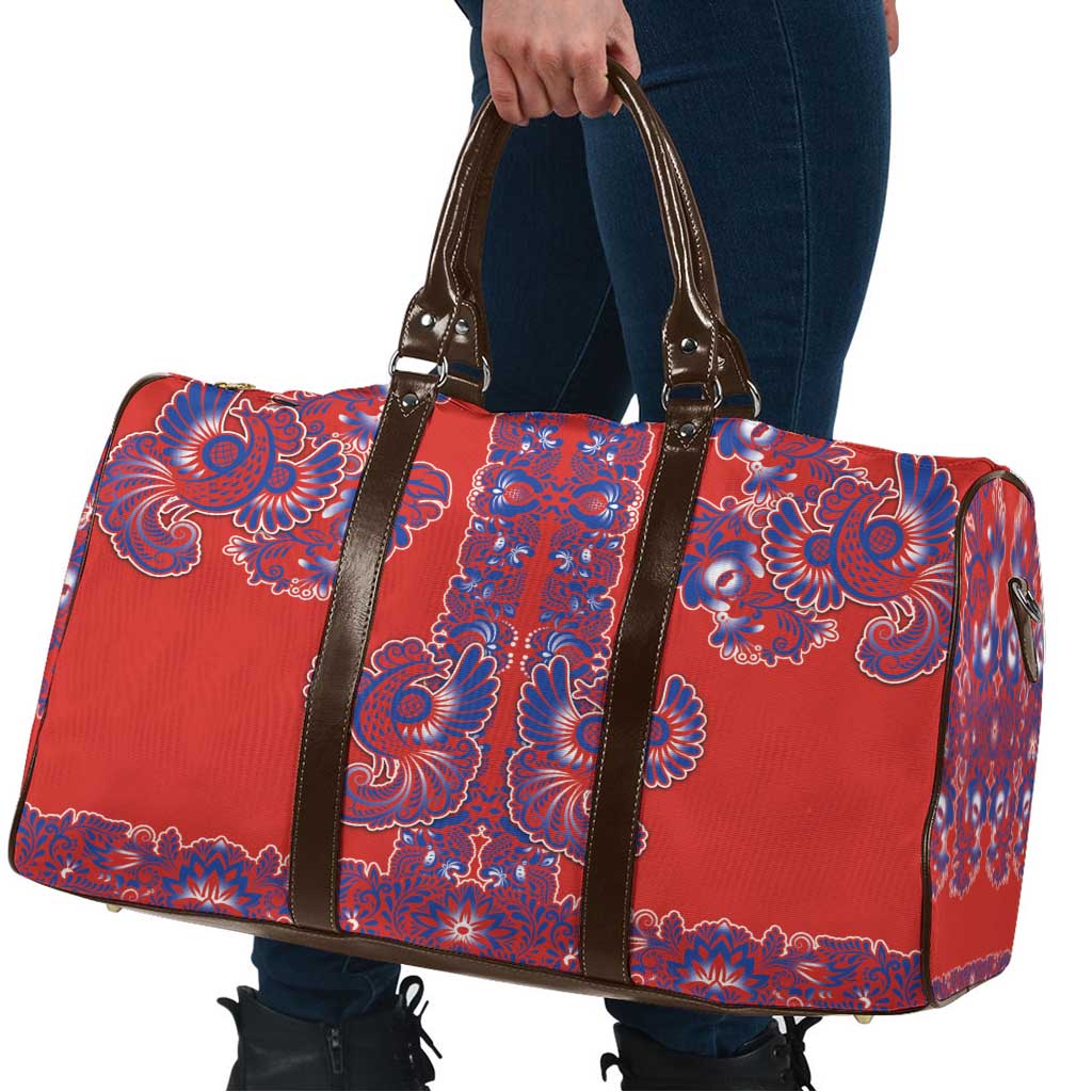 Red Russian National Costume Travel Bag Rooster Motifs Traditional Folk Pattern - Wonder Print Shop