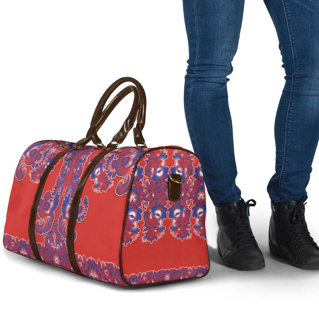 Red Russian National Costume Travel Bag Rooster Motifs Traditional Folk Pattern - Wonder Print Shop