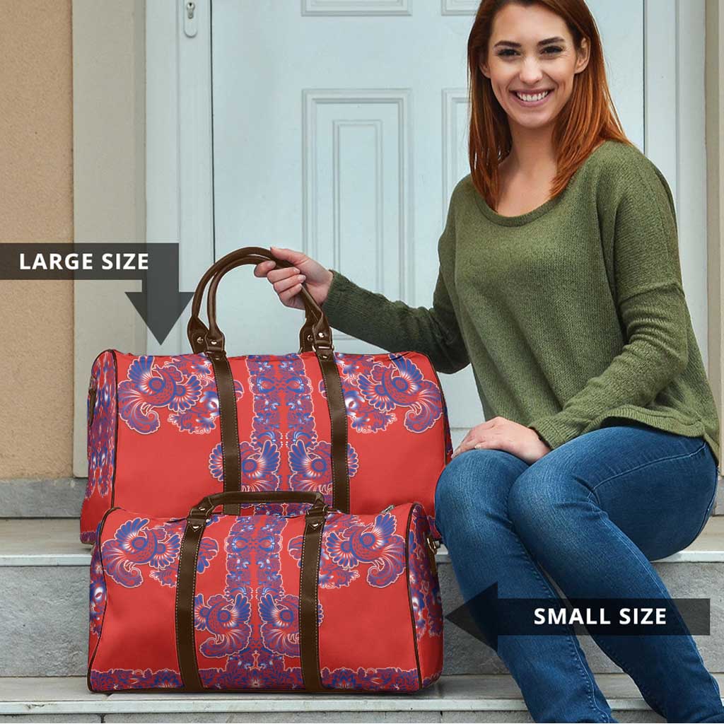 Red Russian National Costume Travel Bag Rooster Motifs Traditional Folk Pattern - Wonder Print Shop