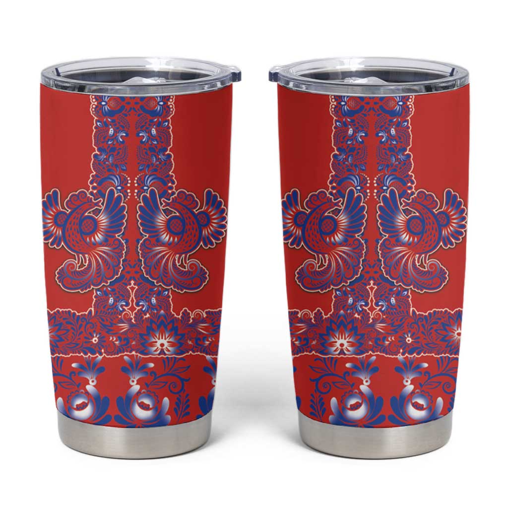 Red Russian National Costume Tumbler Cup Rooster Motifs Traditional Folk Pattern - Wonder Print Shop