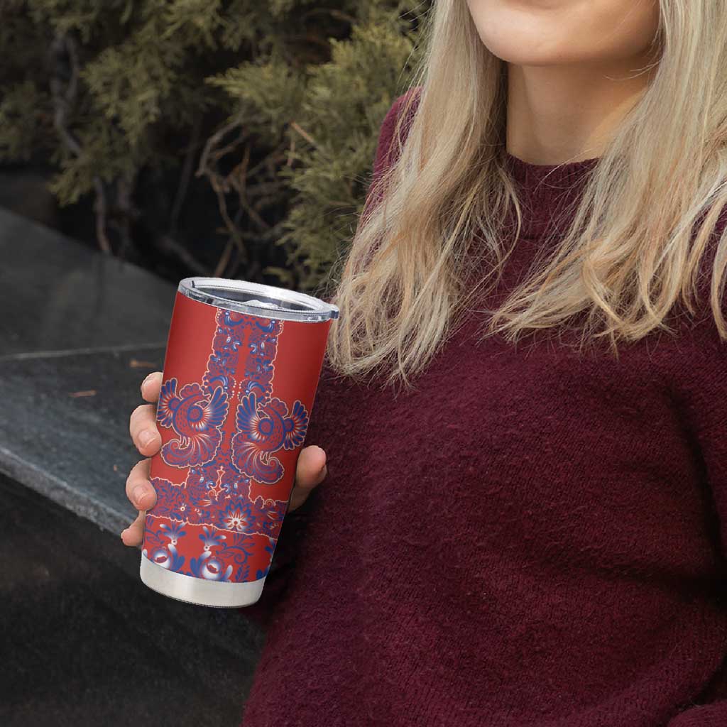 Red Russian National Costume Tumbler Cup Rooster Motifs Traditional Folk Pattern - Wonder Print Shop