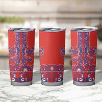 Red Russian National Costume Tumbler Cup Rooster Motifs Traditional Folk Pattern - Wonder Print Shop