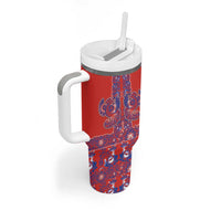 Red Russian National Costume Tumbler With Handle Rooster Motifs Traditional Folk Pattern - Wonder Print Shop
