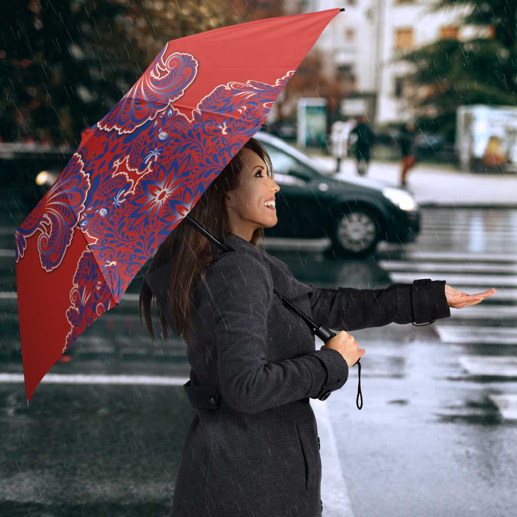 Red Russian National Costume Umbrella Rooster Motifs Traditional Folk Pattern - Wonder Print Shop
