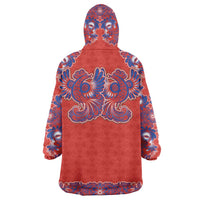 Red Russian National Costume Wearable Blanket Hoodie Rooster Motifs Traditional Folk Pattern - Wonder Print Shop