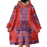 Red Russian National Costume Wearable Blanket Hoodie Rooster Motifs Traditional Folk Pattern - Wonder Print Shop