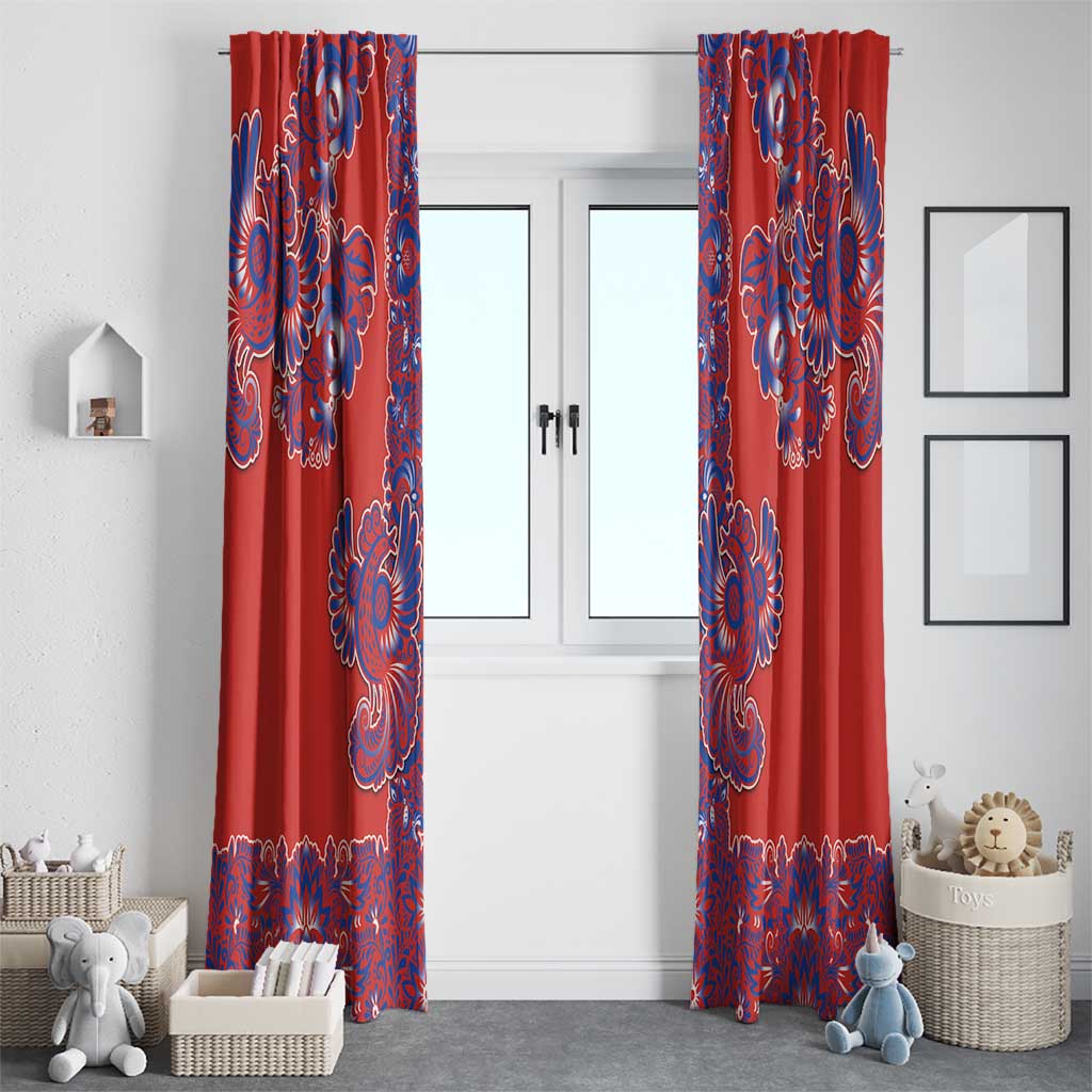 Red Russian National Costume Window Curtain Rooster Motifs Traditional Folk Pattern - Wonder Print Shop