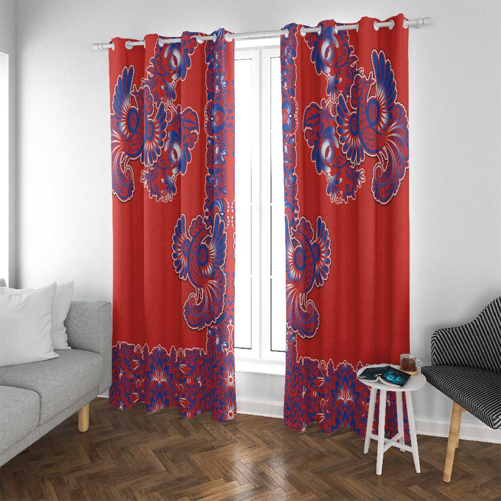Red Russian National Costume Window Curtain Rooster Motifs Traditional Folk Pattern - Wonder Print Shop