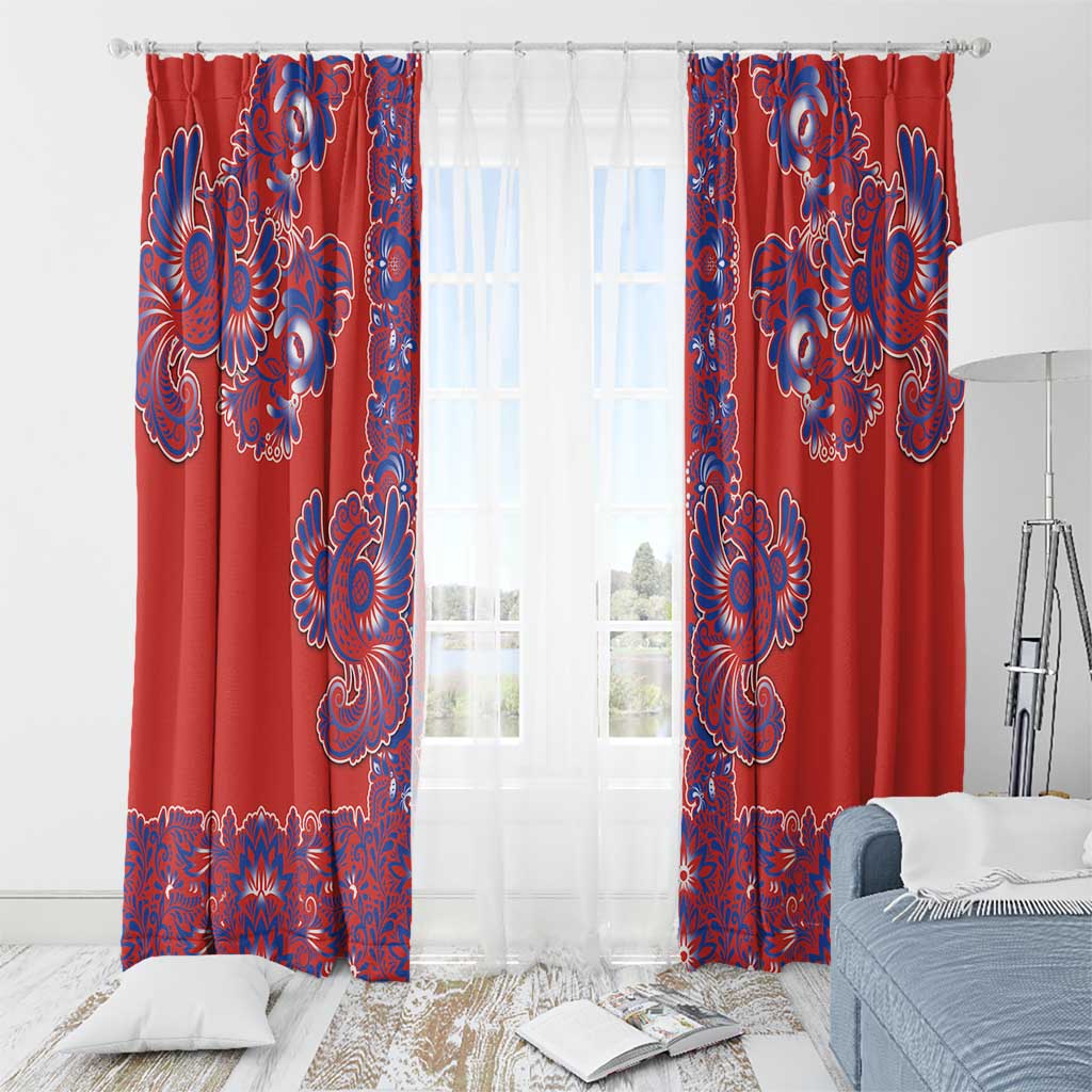 Red Russian National Costume Window Curtain Rooster Motifs Traditional Folk Pattern - Wonder Print Shop