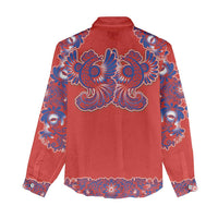 Red Russian National Costume Women Casual Shirt Rooster Motifs Traditional Folk Pattern - Wonder Print Shop