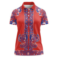 Red Russian National Costume Women Polo Shirt Rooster Motifs Traditional Folk Pattern - Wonder Print Shop