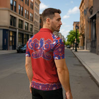 Red Russian National Costume Zipper Polo Shirt Rooster Motifs Traditional Folk Pattern - Wonder Print Shop