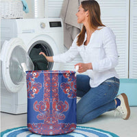 Blue Russian National Costume Laundry Basket Rooster Motifs Traditional Folk Pattern - Wonder Print Shop