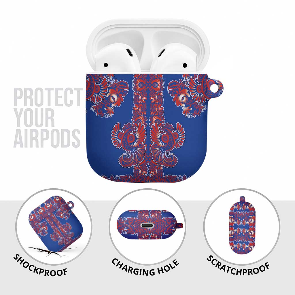 Blue Russian National Costume AirPods Case Rooster Motifs Traditional Folk Pattern - Wonder Print Shop