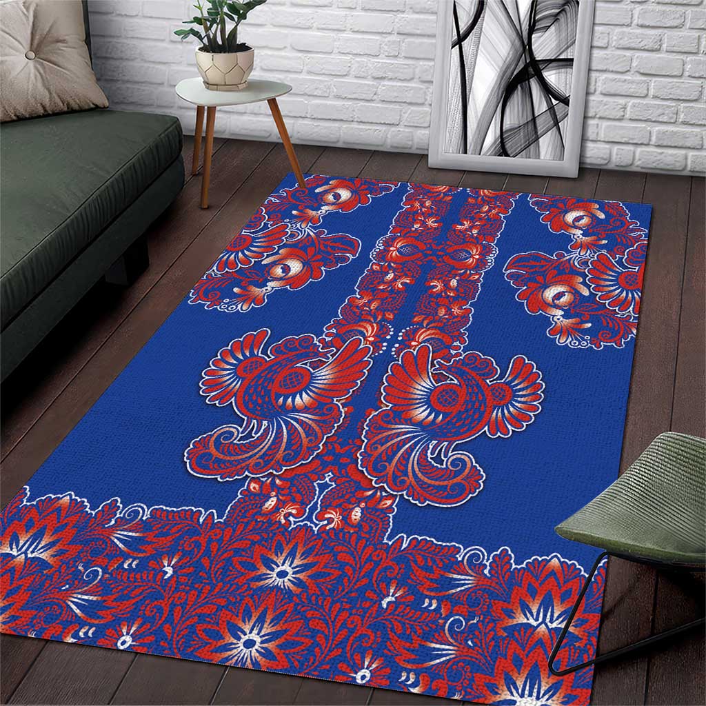 Blue Russian National Costume Area Rug Rooster Motifs Traditional Folk Pattern - Wonder Print Shop