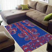 Blue Russian National Costume Area Rug Rooster Motifs Traditional Folk Pattern - Wonder Print Shop