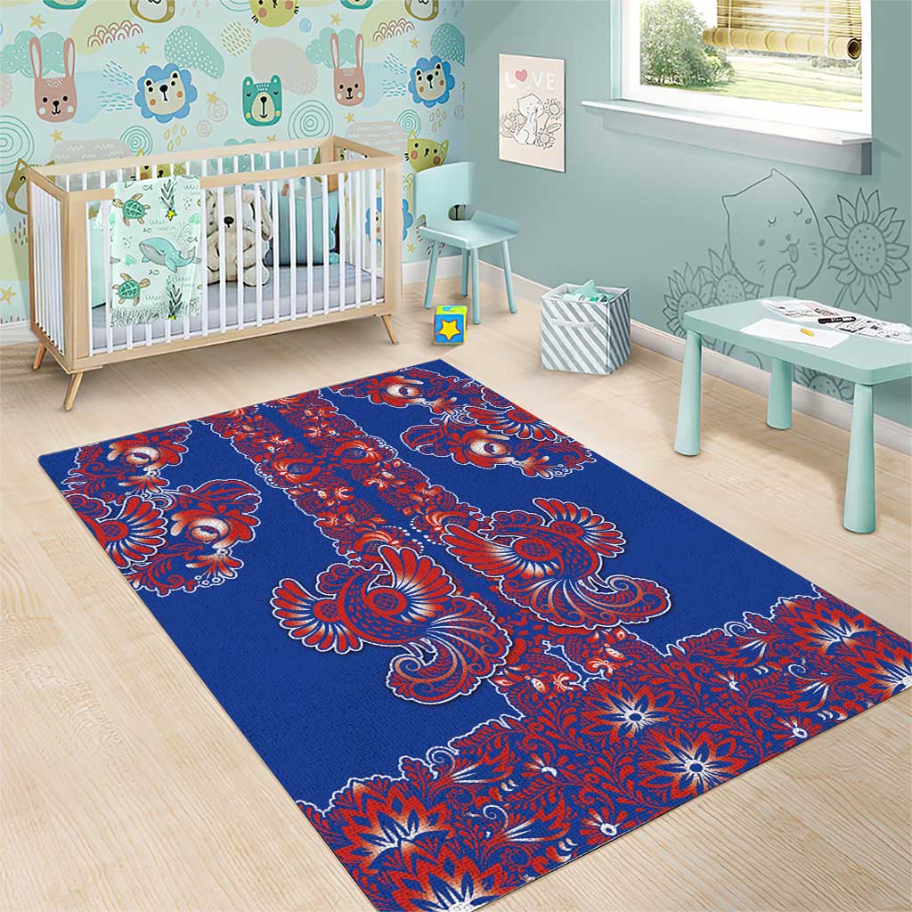 Blue Russian National Costume Area Rug Rooster Motifs Traditional Folk Pattern - Wonder Print Shop