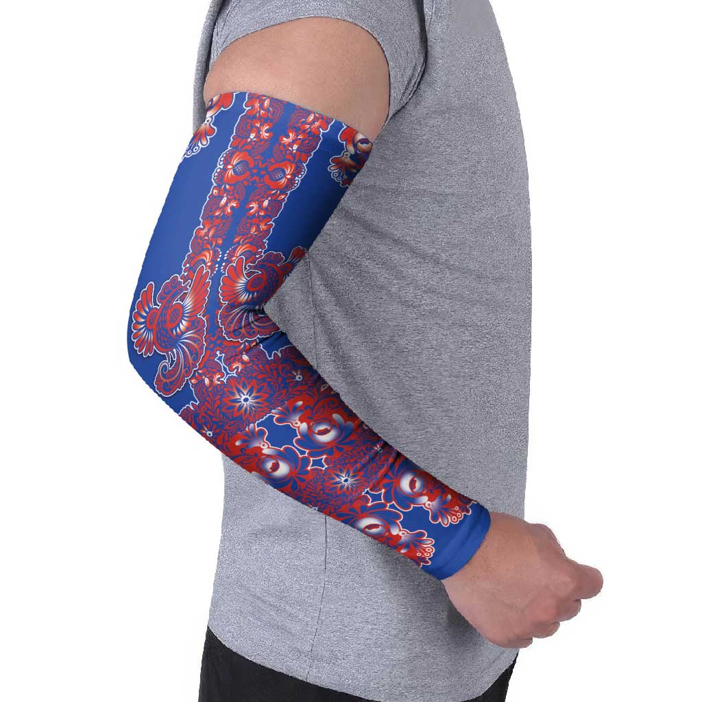 Blue Russian National Costume Arm Sleeves Rooster Motifs Traditional Folk Pattern - Wonder Print Shop