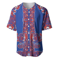 Blue Russian National Costume Baseball Jersey Rooster Motifs Traditional Folk Pattern - Wonder Print Shop