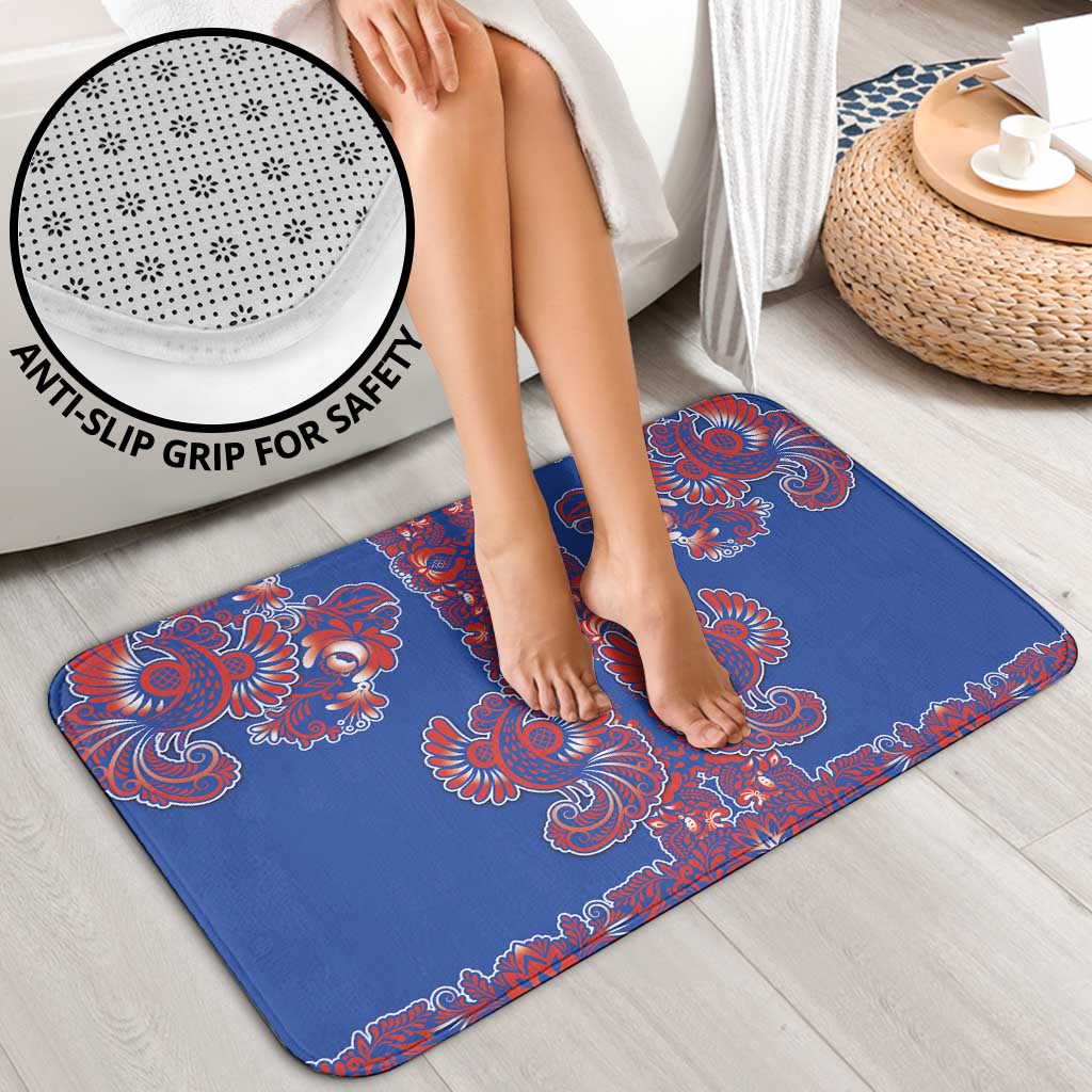 Blue Russian National Costume Bathroom Set Rooster Motifs Traditional Folk Pattern - Wonder Print Shop