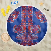 Blue Russian National Costume Beach Blanket Rooster Motifs Traditional Folk Pattern - Wonder Print Shop