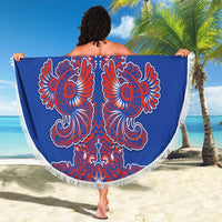 Blue Russian National Costume Beach Blanket Rooster Motifs Traditional Folk Pattern - Wonder Print Shop
