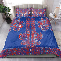 Blue Russian National Costume Bedding Set Rooster Motifs Traditional Folk Pattern - Wonder Print Shop